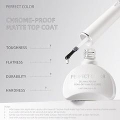 Nails showcase matte chrome finish using PERFECT COLOR top coat