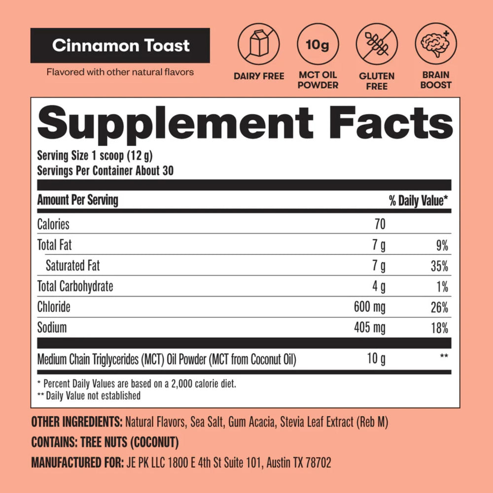 Perfect Keto 7g MCT Oil Powder coffee cup illustrates dairy-free creamer for keto mornings.