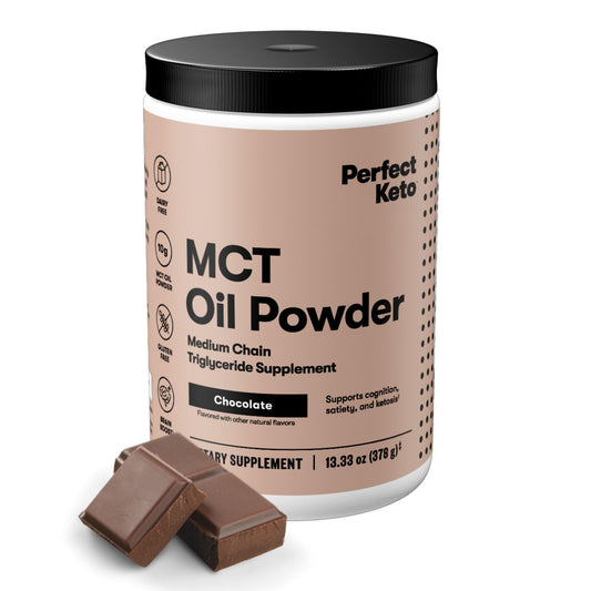 Front view of Perfect Keto 7g MCT Oil Powder container