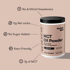 Serving scoop of MCT Oil Powder next to container