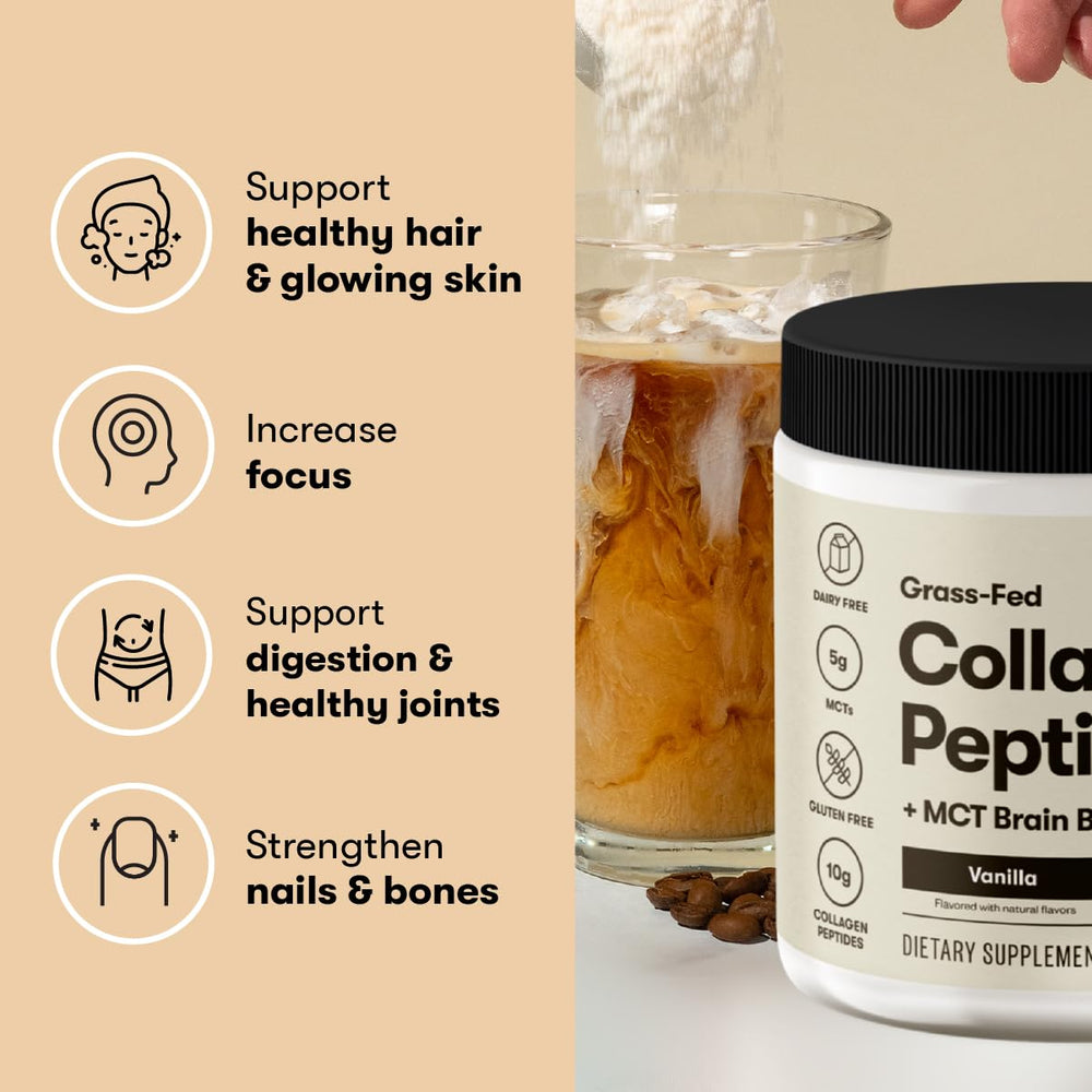 Steaming coffee cup with Perfect Keto Collagen Peptides mixed in.
