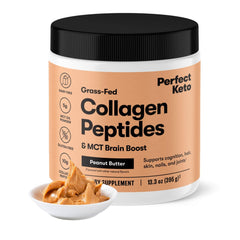 Front view of Perfect Keto Collagen Peptides bottle with peanut butter flavor