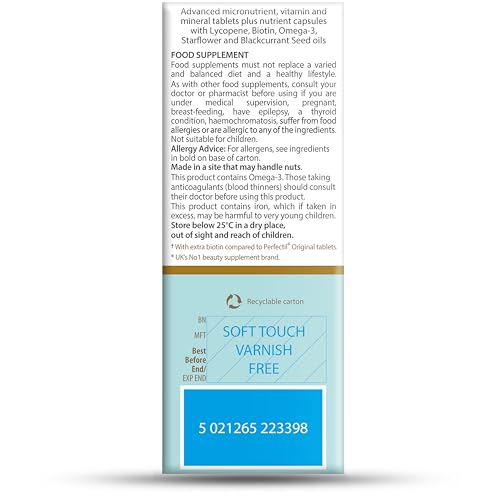 Ingredients and micronutrients chart for Perfectil Plus