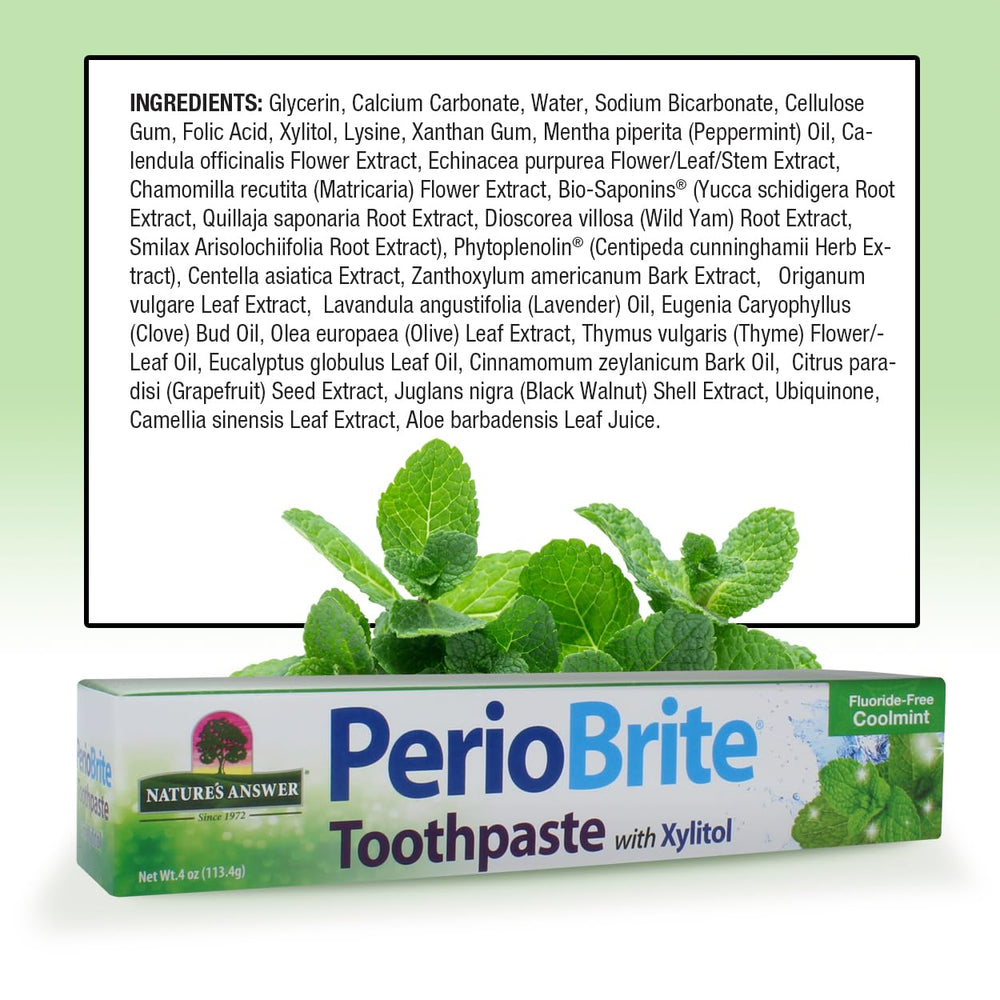 PerioBrite toothpaste ingredients: gluten-free, fluoride-free, soy-free