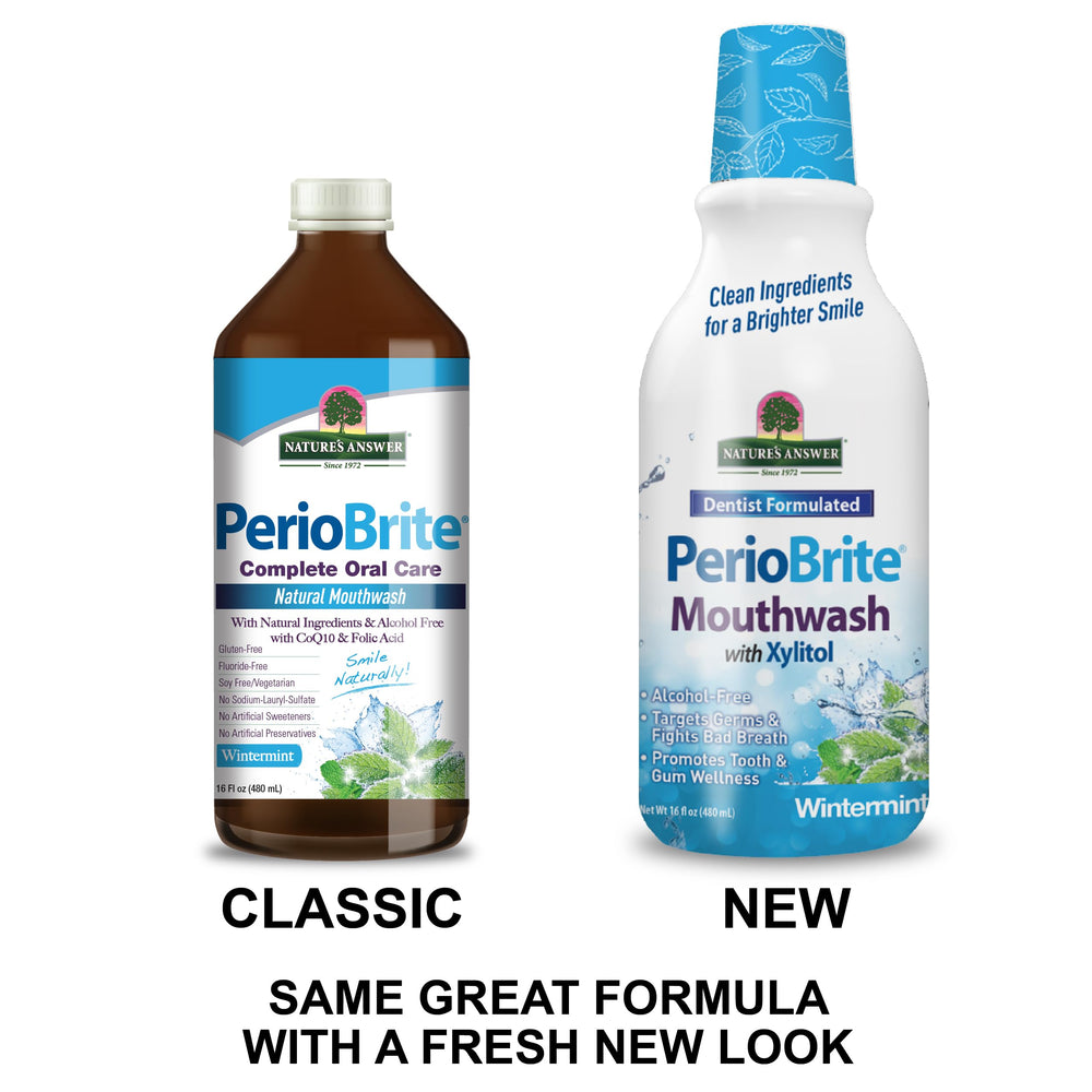 Minty fresh splash of PerioBrite Mouthwash