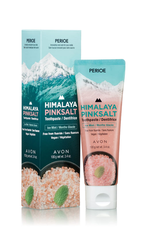 PERIOE Flouride-Free Himalayan Pink Salt Toothpaste bottle in Ice Mint with Aloe Vera, 3.4 oz - front view