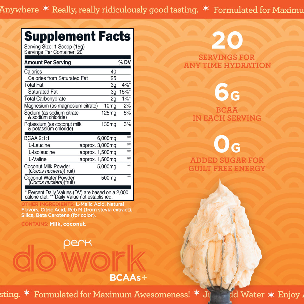 Back label showing 20 servings per container for Peach Buttercream BCAAs