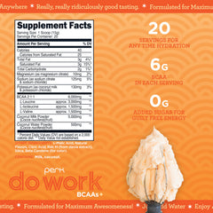 Back label showing 20 servings per container for Peach Buttercream BCAAs