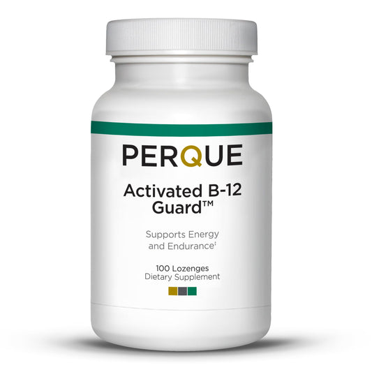 Perque Activated B-12 Guard bottle with 100 lozenges and 2000 mcg stated on label