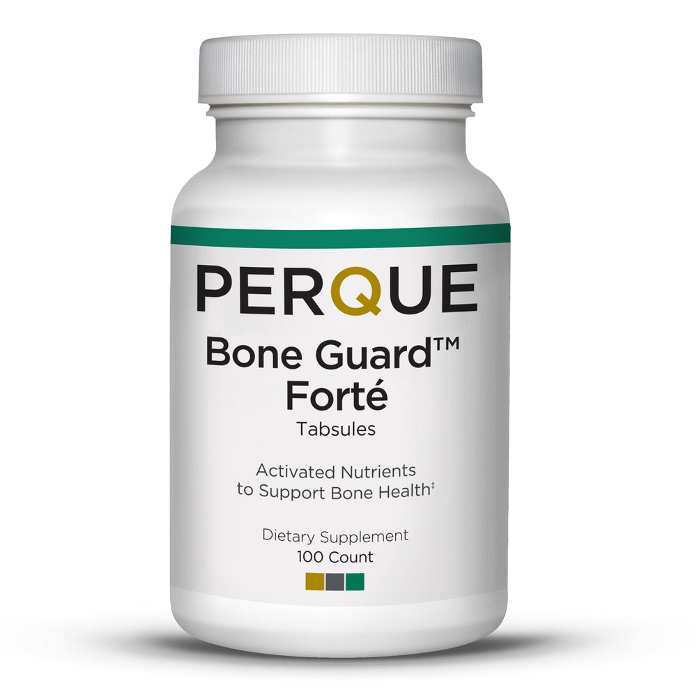 Front view of PERQUE Bone Guard Forte 100 Count bottle