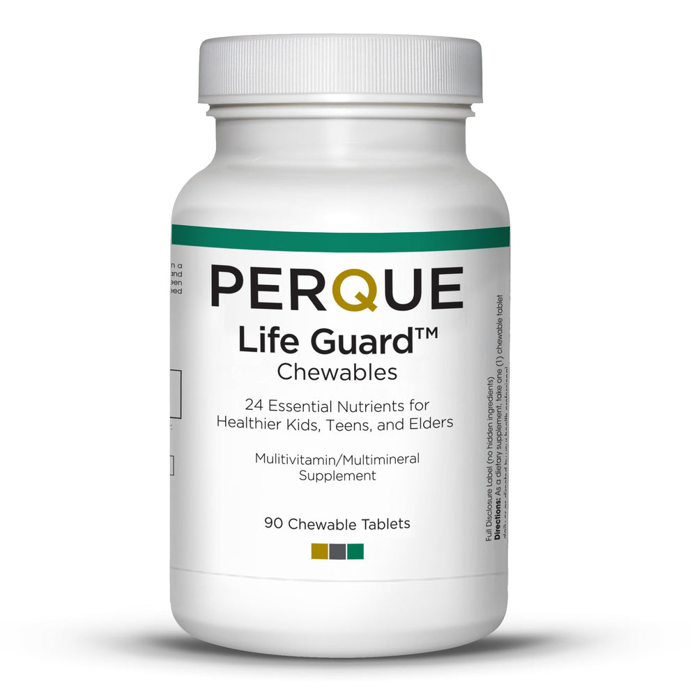 Front view of Perque Life Guard Chewables bottle, 90-count