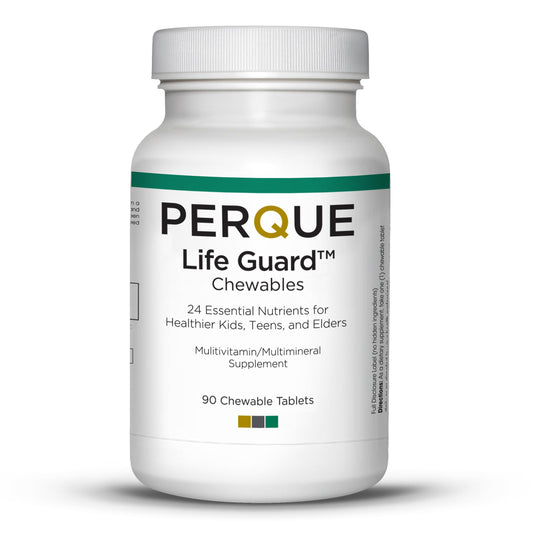Front view of Perque Life Guard Chewables bottle, 90-count