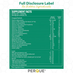 Perque Life Guard Chewables nutrition facts panel
