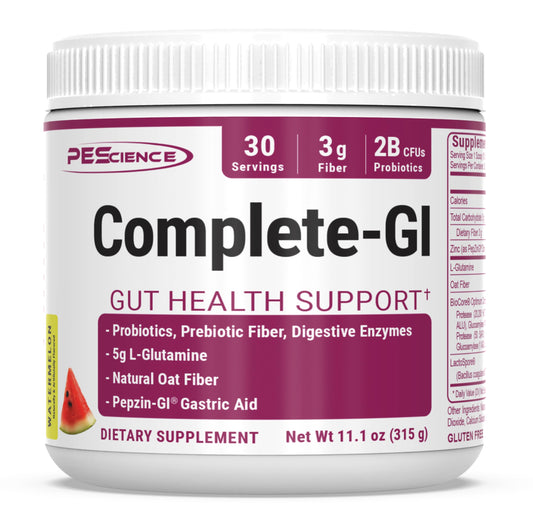 PEScience Complete-GI Gut Health Powder bottle and scoop