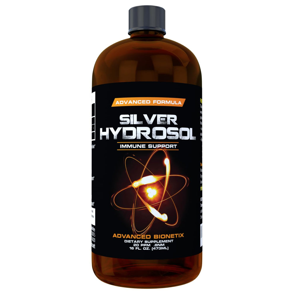 Bottle of Pharmacist Recommended 16 oz Advanced Bionetix Colloidal Silver Hydrosol on a white background
