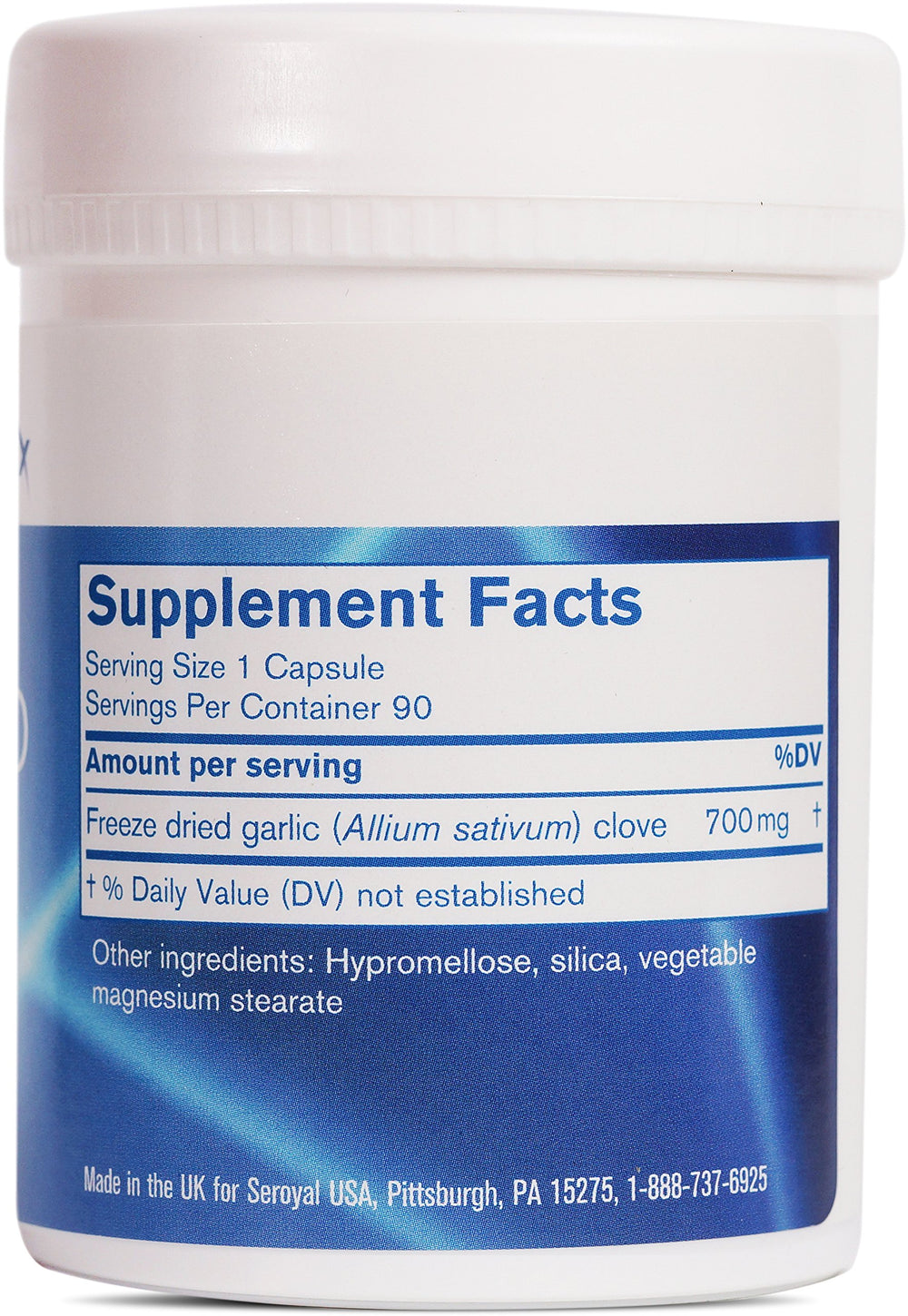 Pharmax Garlic Freeze Dried bottle back with supplement facts