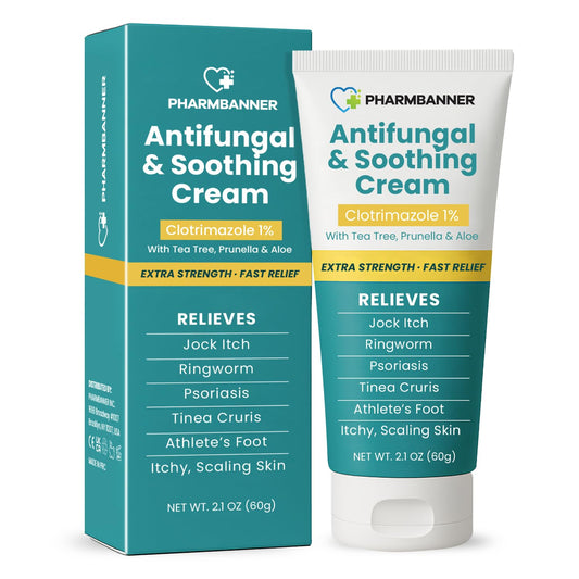 PHARMBANNER antifungal cream tube for targeted relief from itchiness and irritation.