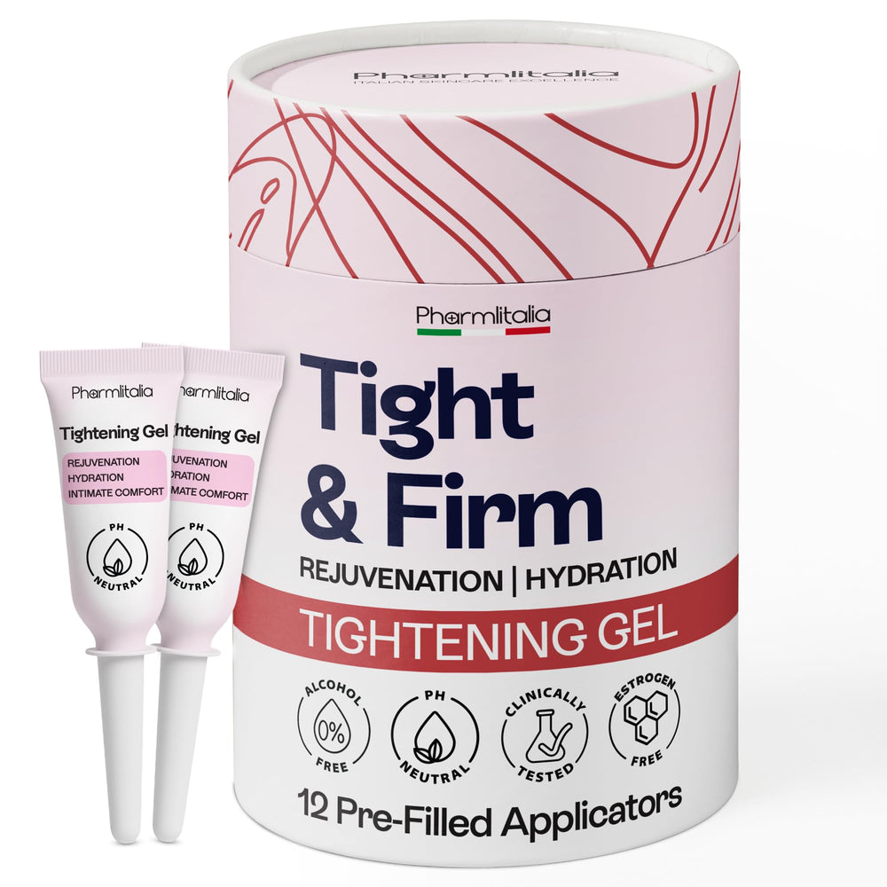 Pharmlitalia Vag Tightening Gel pump bottle for discreet on-the-go intimate care.