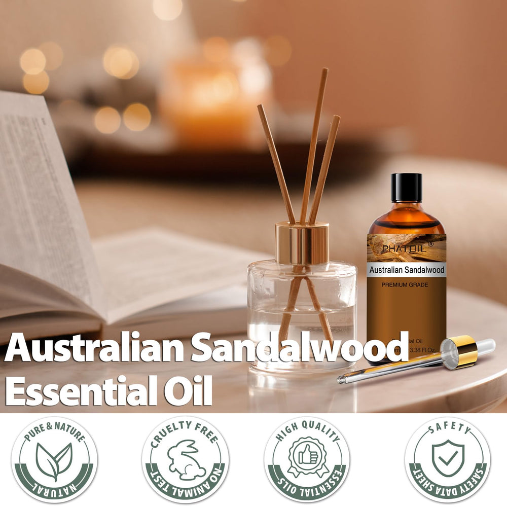 Sandalwood essential oil 100ml bottle with dropper for aromatherapy