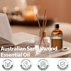 Sandalwood essential oil 100ml bottle with dropper for aromatherapy