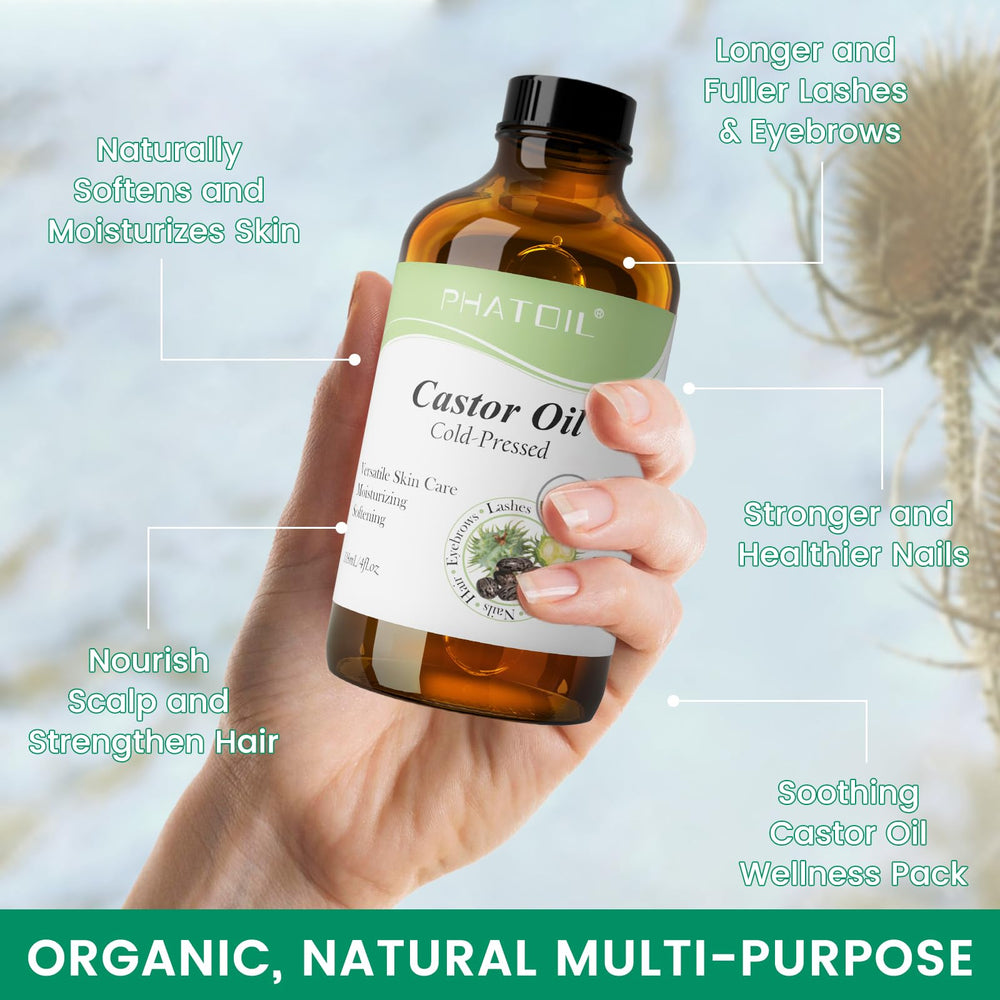 USDA Organic and hexane-free label on castor oil bottle