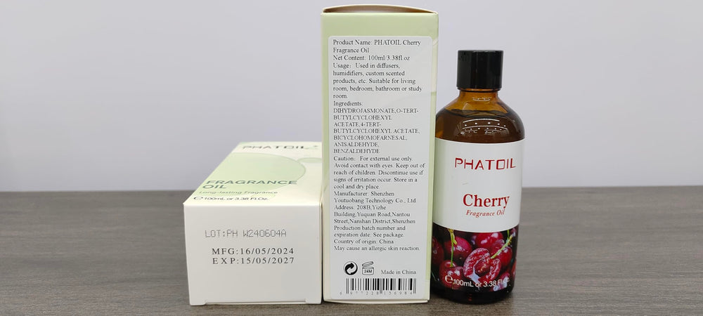 PHATOIL Cherry Fragrance Oil packaging and bottle details