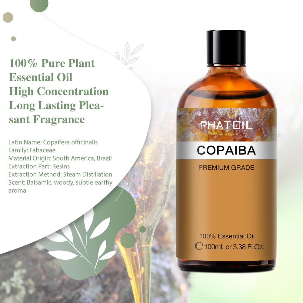 Close up of PHATOIL Copaiba essential oil 100ml bottle