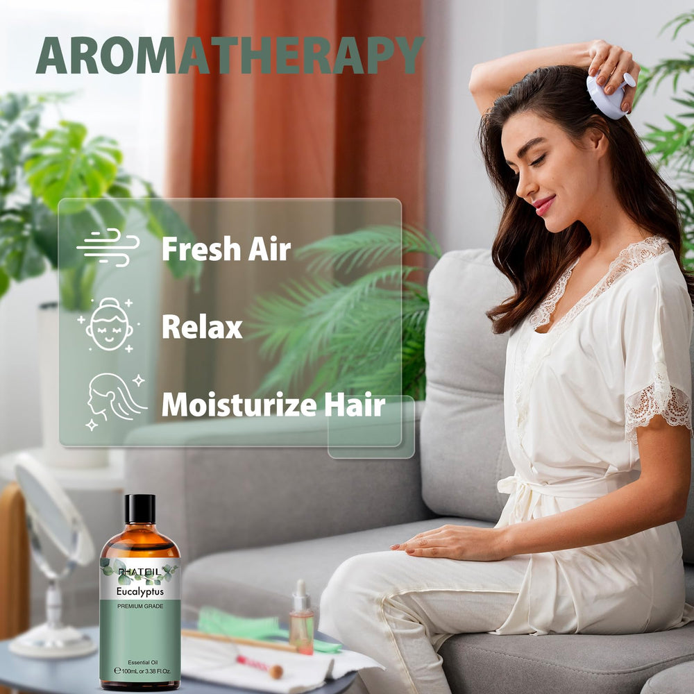 Hair care use of eucalyptus essential oil with carrier oil