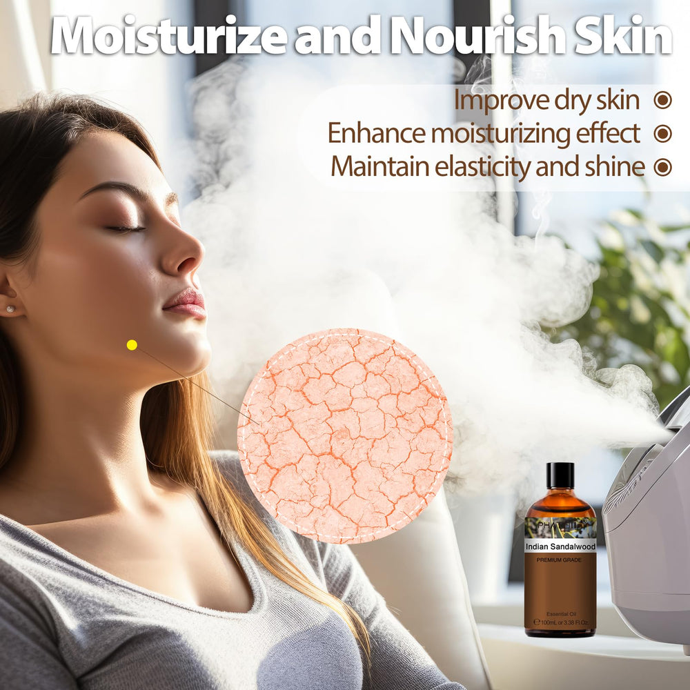 Aromatherapy setup with sandalwood essential oil diffuser