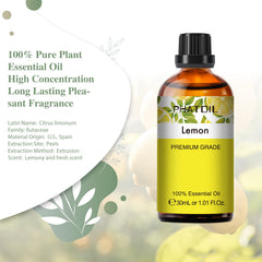 Close-up of lemon essential oil in a dropper bottle