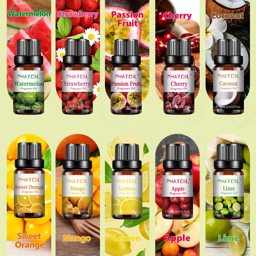 PHATOIL mango and cherry bottles held in hand, demonstrates usable bottle size