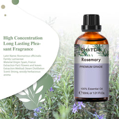 Amber glass bottle of PHATOIL rosemary oil with built-in dropper