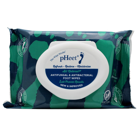 pHeet Foot Wipes pack front showing 72-count supply for everyday foot care