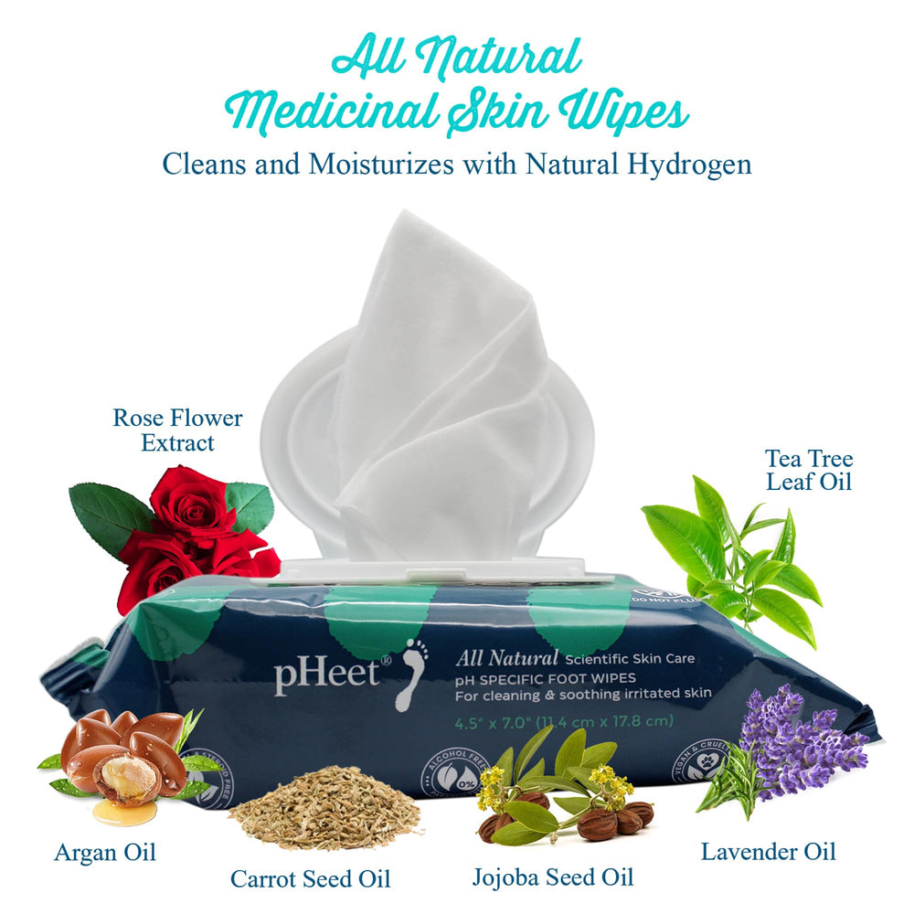 pHeet Foot Wipes usage closeup demonstrating quick post-workout cleanse