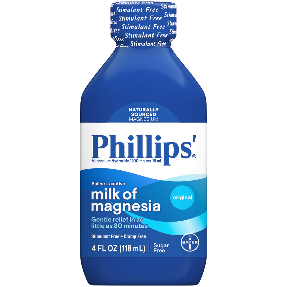 Phillips' Milk of Magnesia original pack of 6 offers convenient, cramp-free relief options.