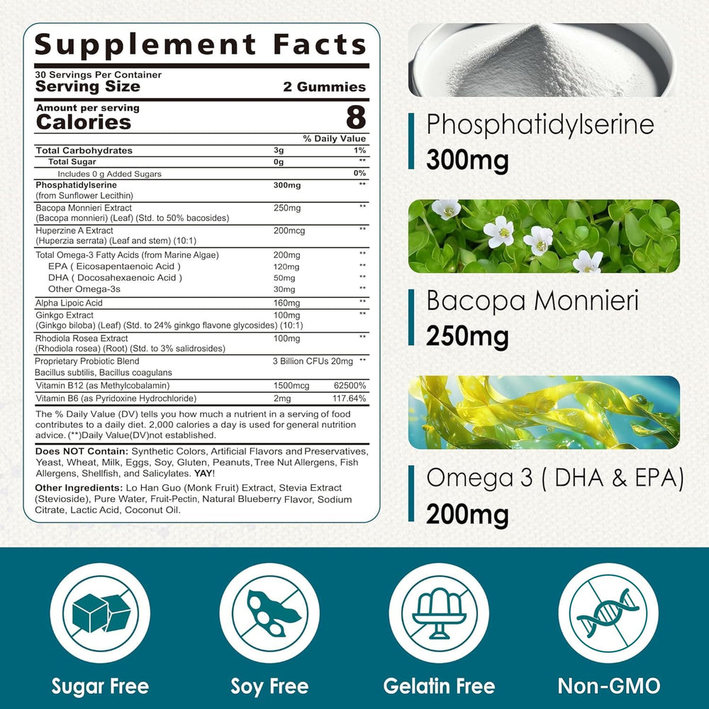 Blueberry-flavored phosphatidylserine gummies