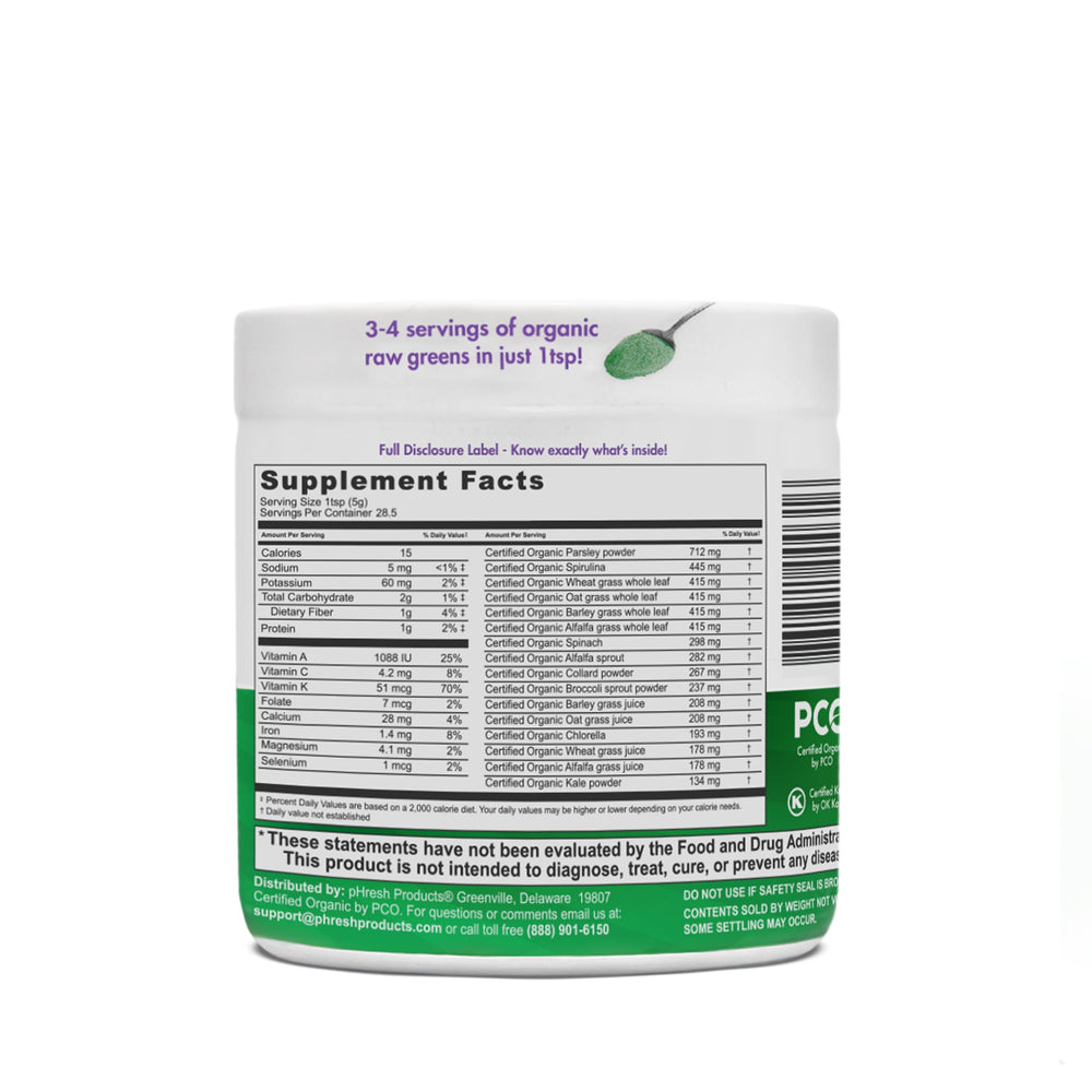 Organic greens blend and nutrient-rich ingredients