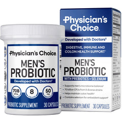 Front of Physician's Choice Probiotics for Men bottle showing 70B CFU and 8 strains