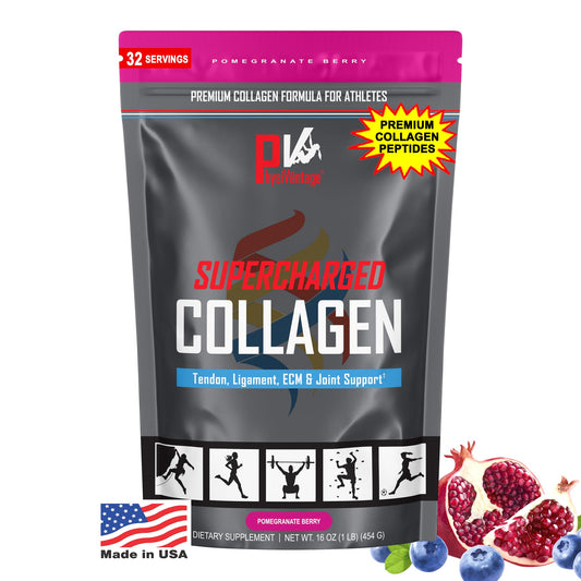 PhysiVantage Supercharged Collagen Peptides Powder – Pomegranate flavor, 16oz pouch