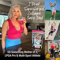 PhysiVantage collagen peptides dissolving in a glass for smooth drink mix.