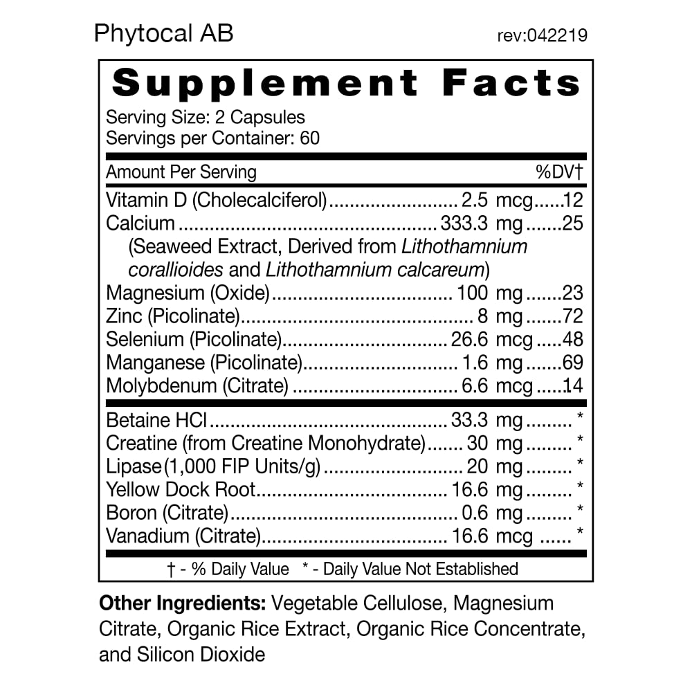 Phytocal AB multimineral supplement bottle for Blood Type AB