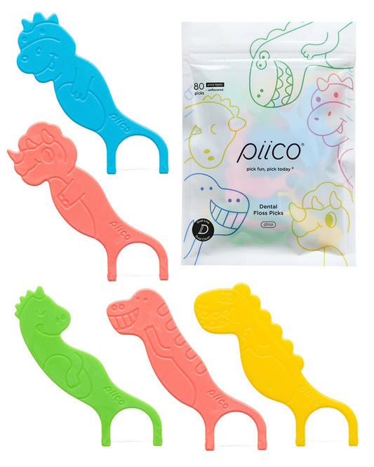 Hero image of Piico unflavored kids floss dino 80-count