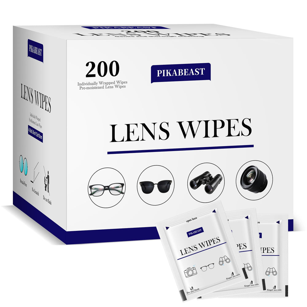 Box of Pikabeast 200-count lens wipes for eyeglasses and devices