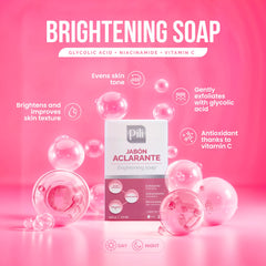 Pili Natural brightening soap bar close-up shows gentle exfoliation texture.
