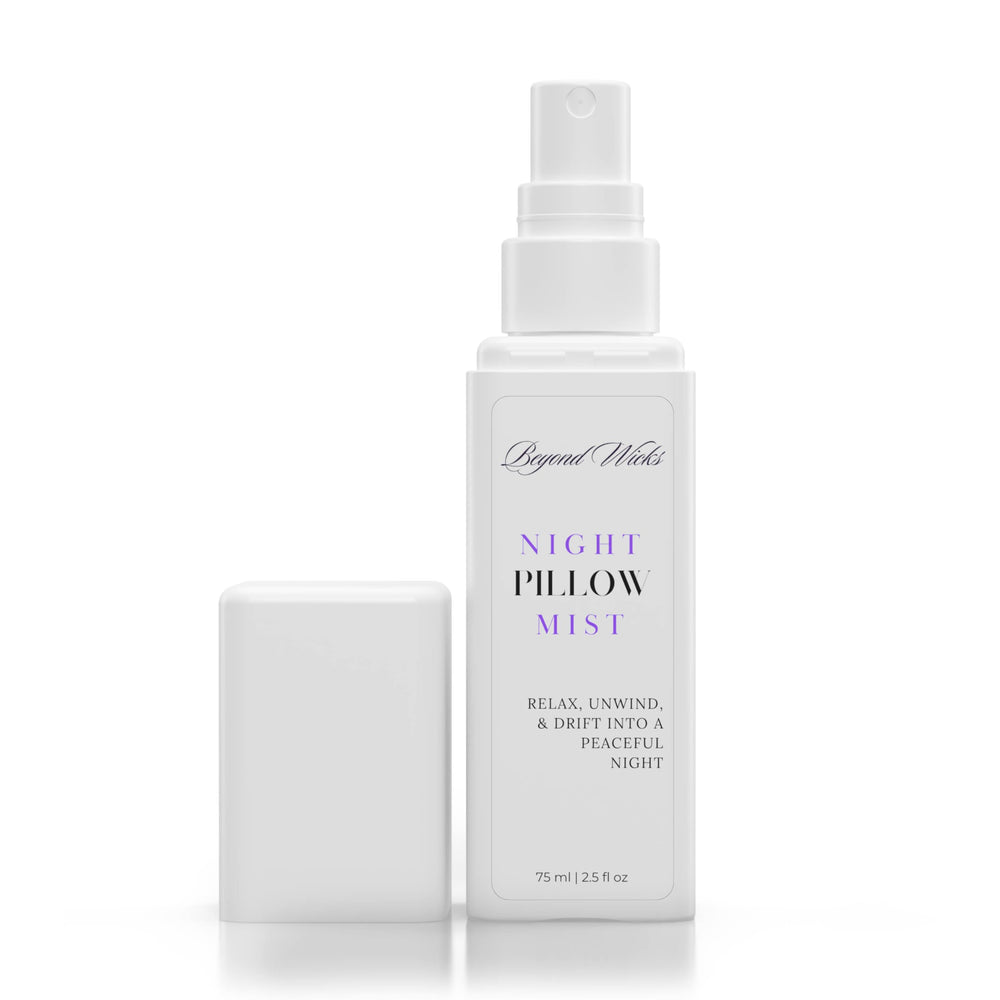 Calming bedroom scene with lavender pillow spray
