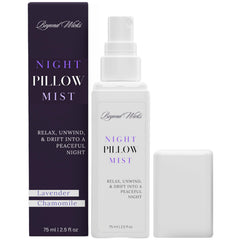 Soft-lit bedroom setup with pillow spray in focus