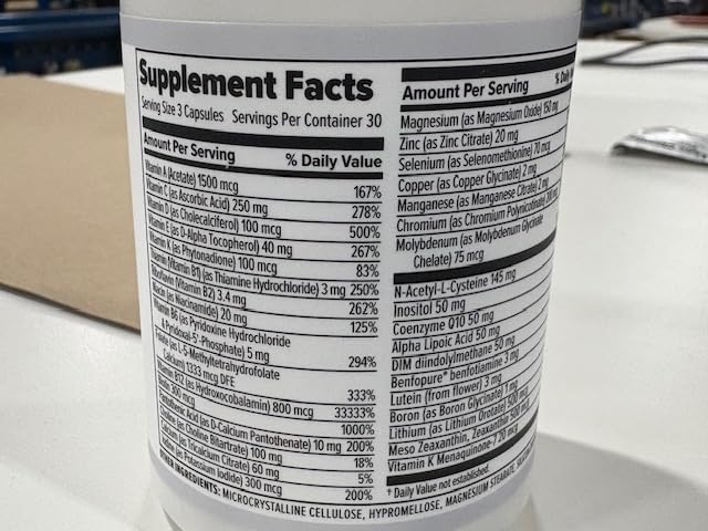 Graphic illustration of the 34-in-1 methylated multivitamin formula