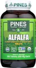 PINES Organic Alfalfa 500-count tablets bottle front