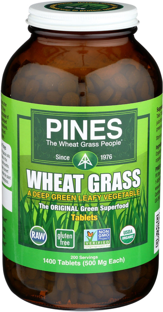 Bottle of Pines Organic Wheat Grass Tablets, 1400 count