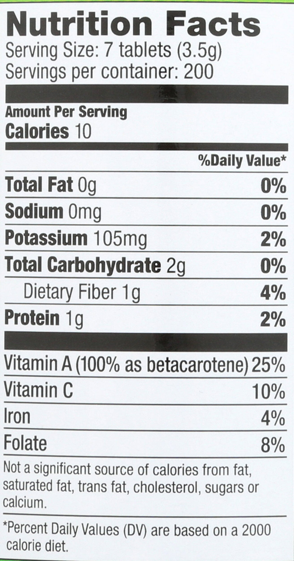 Label on Pines Organic Wheat Grass Tablets bottle